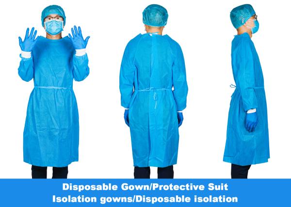 Blue Disposable Isolation Clothing , Waterproof SMS Disposable Isolation Gown