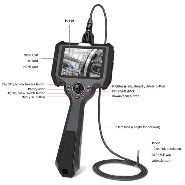IP54 Portable Industrial Endoscope Direct View / Side View / Double View Direction
