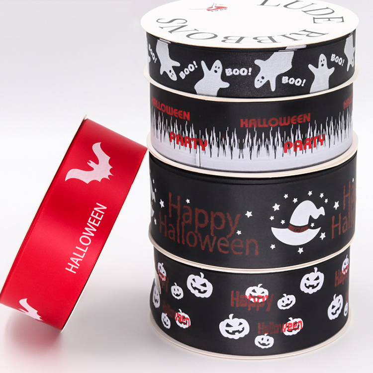 Custom 1-1/2" Black Color Satin Silk Screen Print Ribbon Design