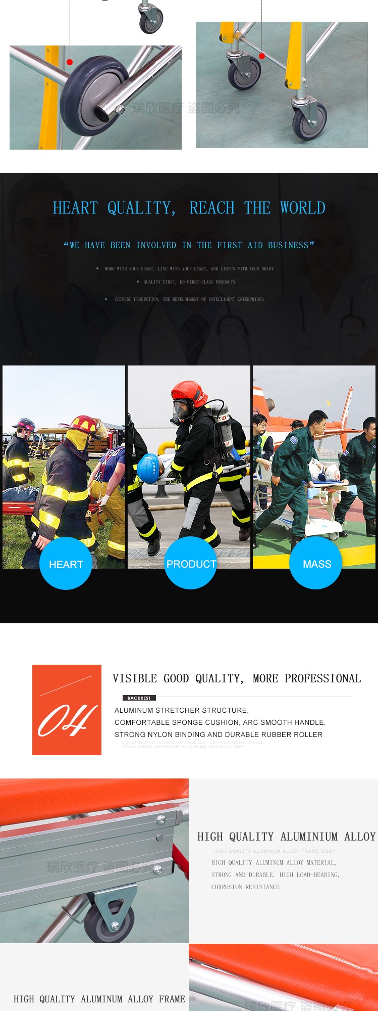 Durable Ambulance Folding Stretcher Aluminum Alloy Double Fold Stretcher