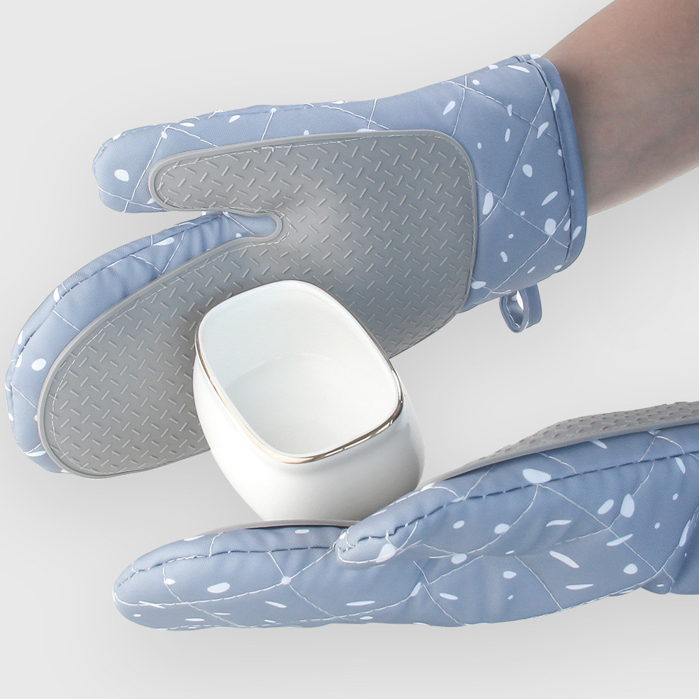 Oven Mitts Oven Gloves BBQ Gloves Silicone Thickened Cotton Double Layer Design Non-Slip Textured Grip Baking Gloves