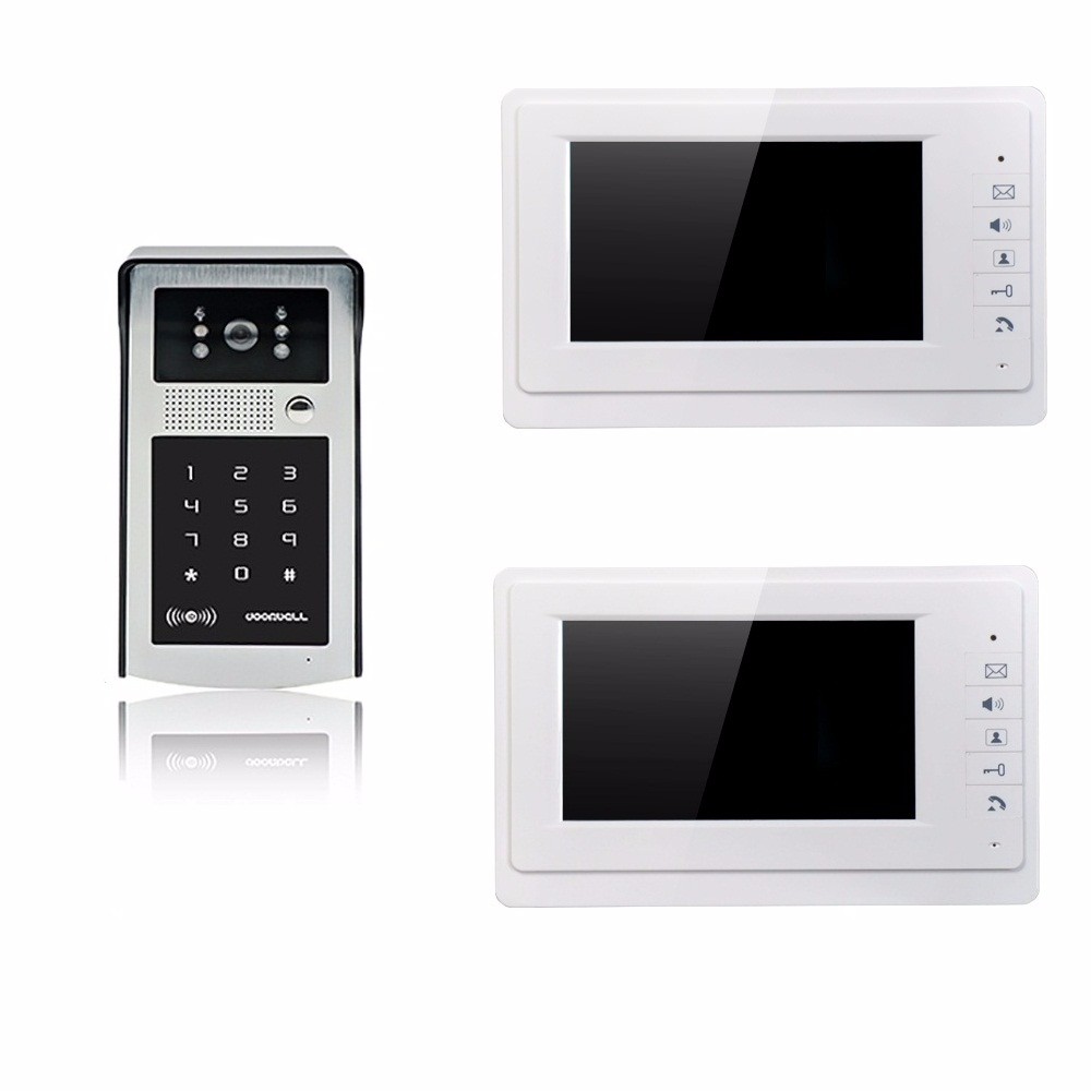 CK-106 @ Popular HD 7'' color screen unlock by password and swipe card with intercom system for 2 apartments wifi door b