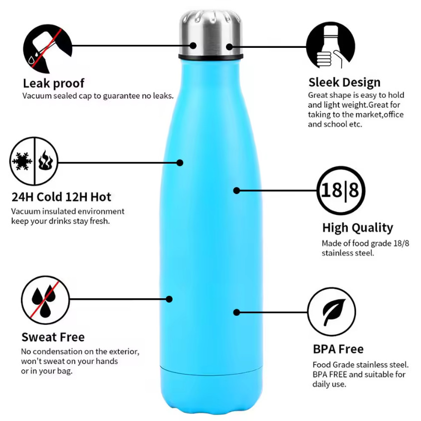 500ml 17oz insulated water bottles For Long Hours Insulation