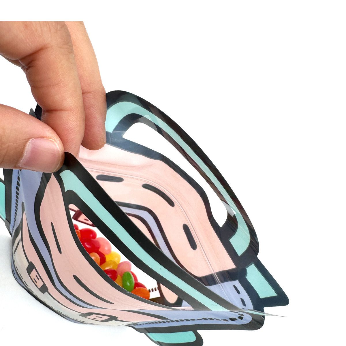School Bag Shaped Stand Up Pouches With Ziplock Matte Clear Window For Food Candy Packaging