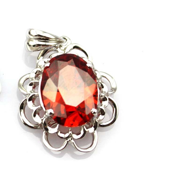 Sterling Silver Jewelry 10mmx12mm Garnet Cubic Zirconia Pendant (PSJ0177)