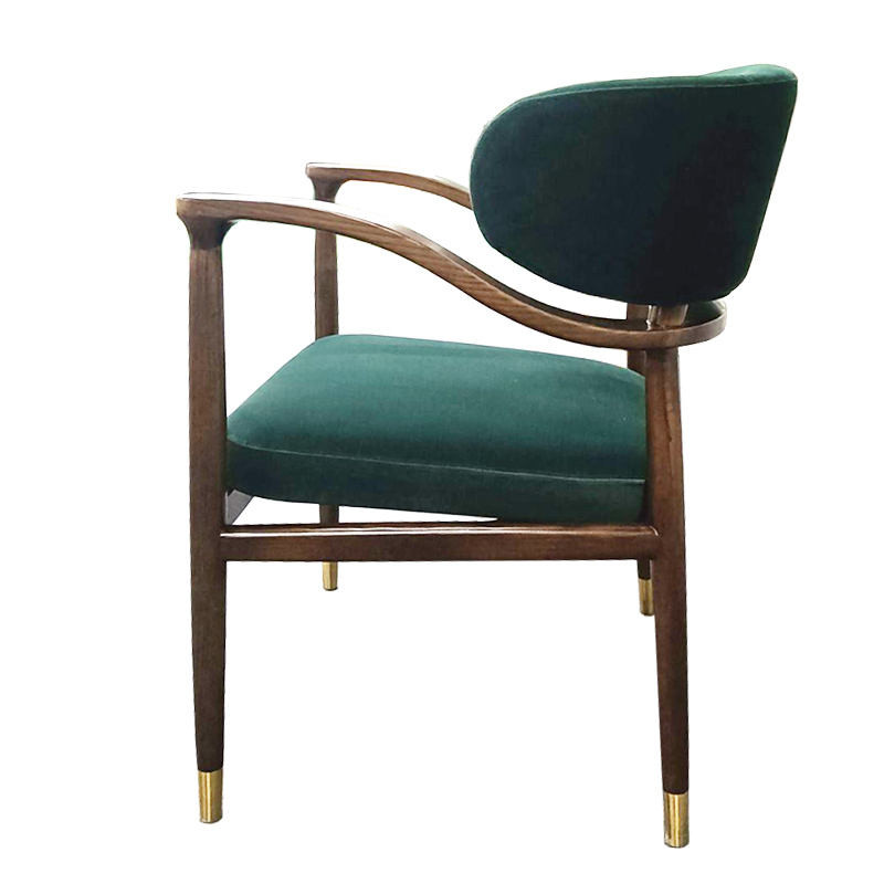Skin Friendly Light Luxury Hotel Furniture Solid Wood Armrest Silky Velvet Dining Chair