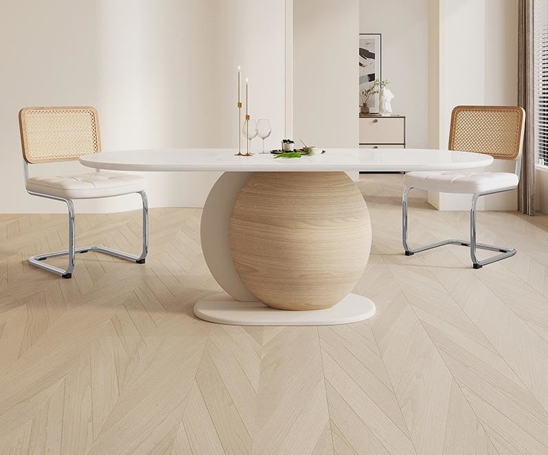 Nordic Hotel Restaurant Furniture Minimalist Style Wood Creative Personality Oval Marble Dining Table