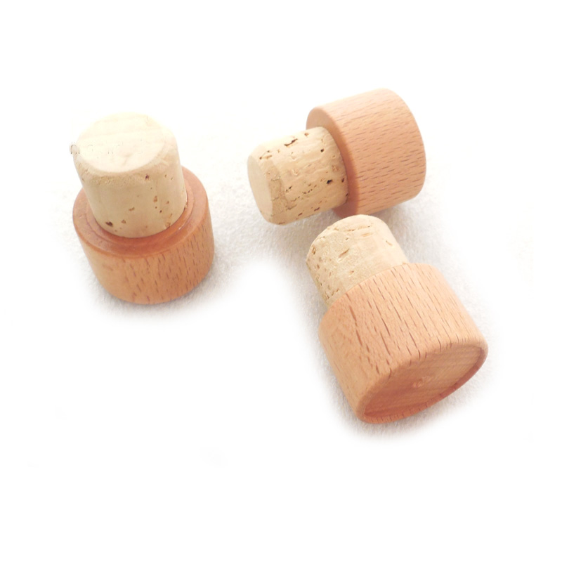 wooden wine stopper with natural cork stopper in food grade solid wooden closure