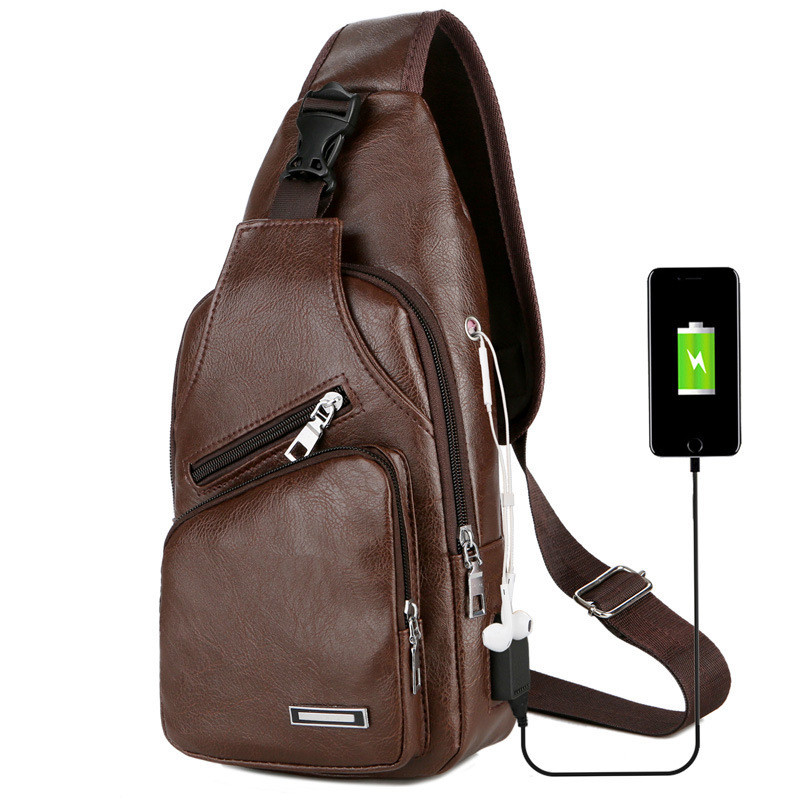 USB Charging Chest Bag With Headset Hole Men'S Single Strap Anti Theft Adjustable