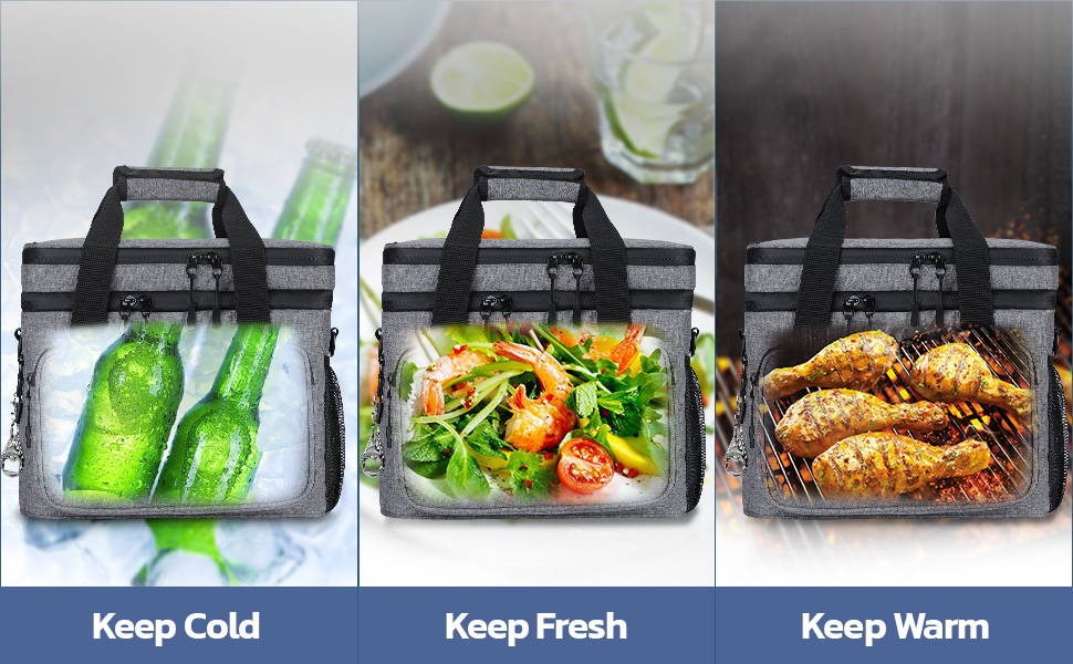 Double Decker Cooler Bag For Frozen Food Collapsible Insulated Cooler 27L