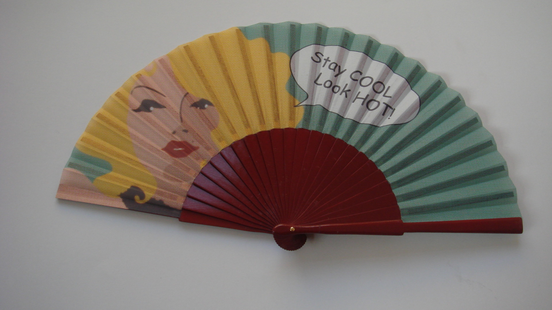 Business Gifts Wooden Hand Held Fan With Printed Fabric / Paper