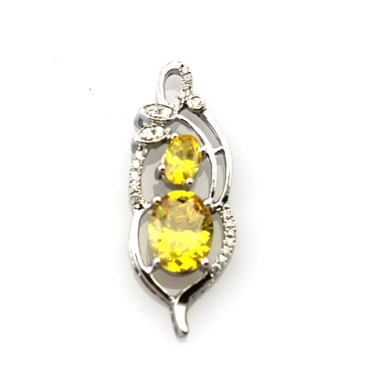 Sterling Silver Yellow Citrine Cubic Zircon Pendant Necklace (PSJ0383)