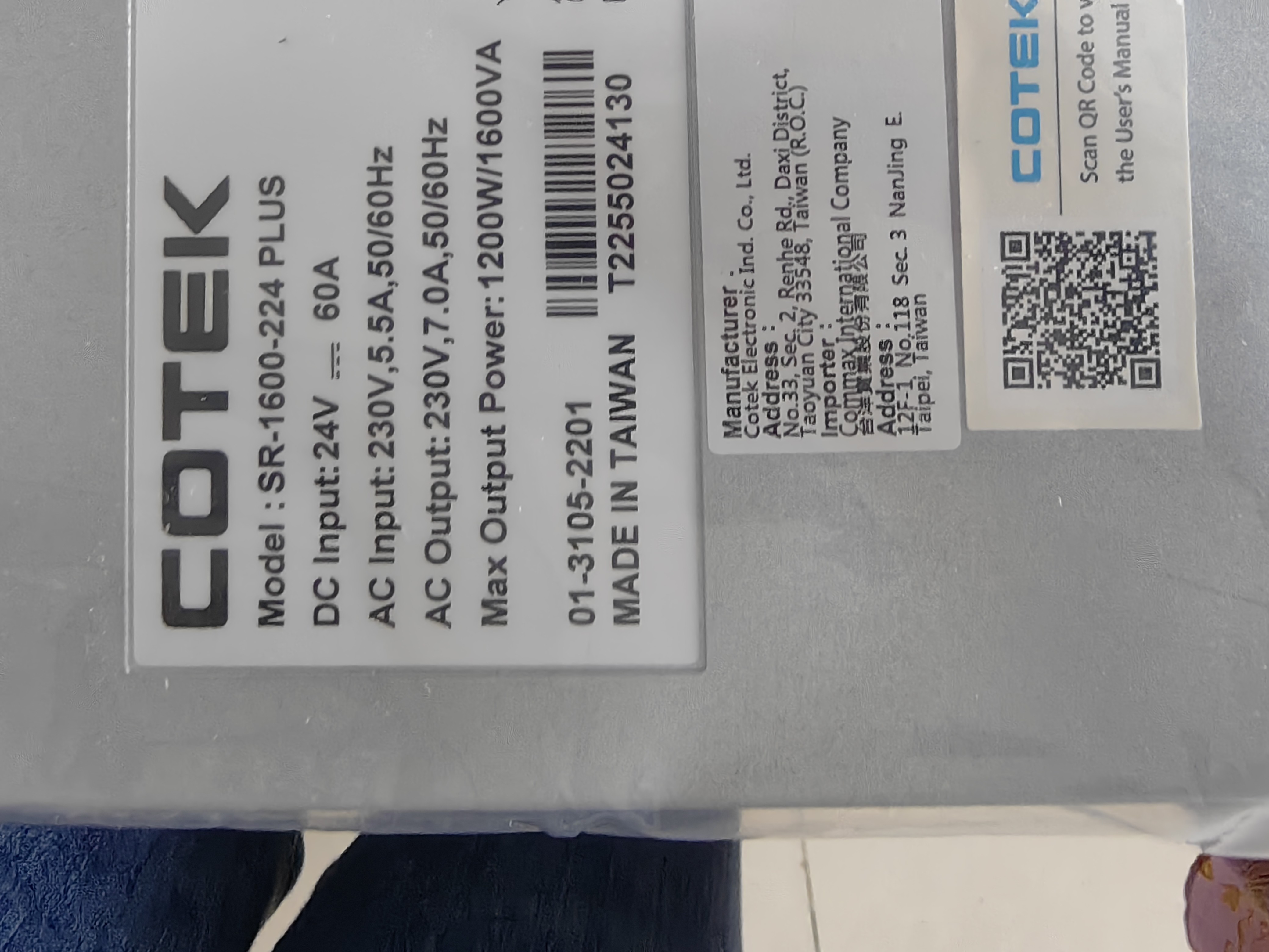 Cotek DC AC Inverter SR-1600 PLUS-124 120Vac Input 24Vdc In Put 120Vac Output 1600VA Rack Inverter