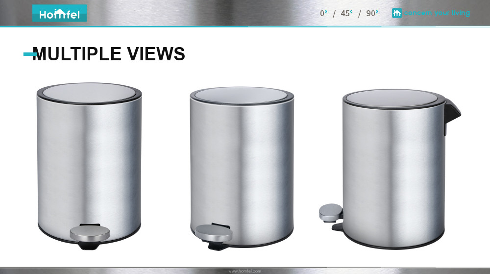 Custom Make Jobs Pedal Bin Soft Close Stainless Steel Waste Bin Rolling Cover Type for Household Bathroom Kitchen Trash Can
