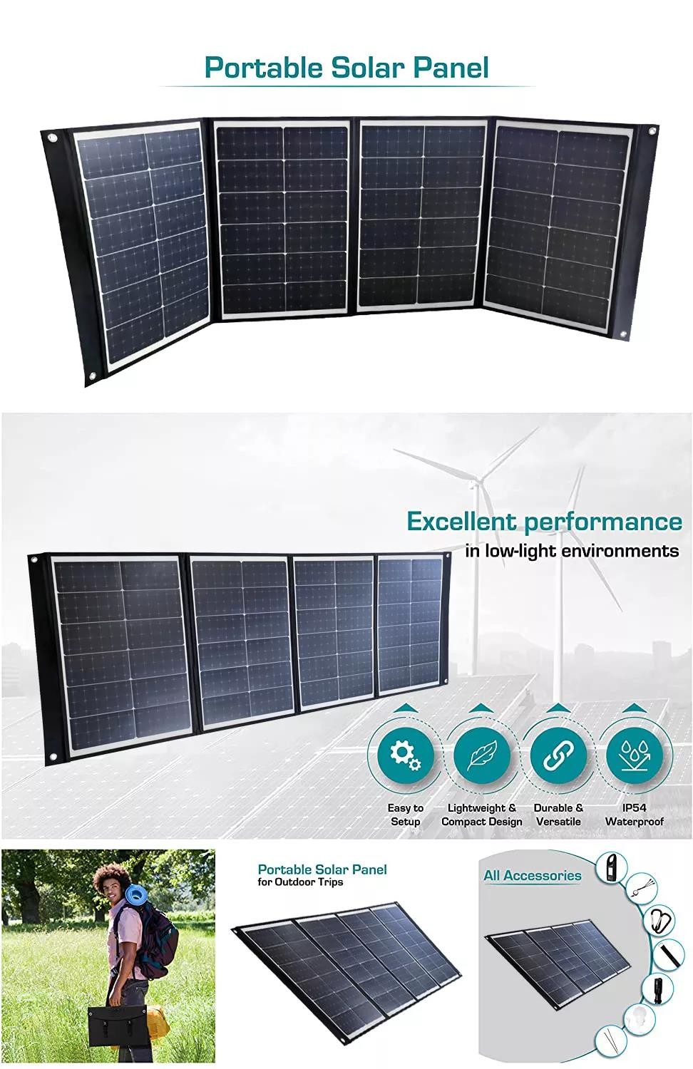 Panel Solar Faltbare Portatil Folding Portable 60W100w120W150W For Camping