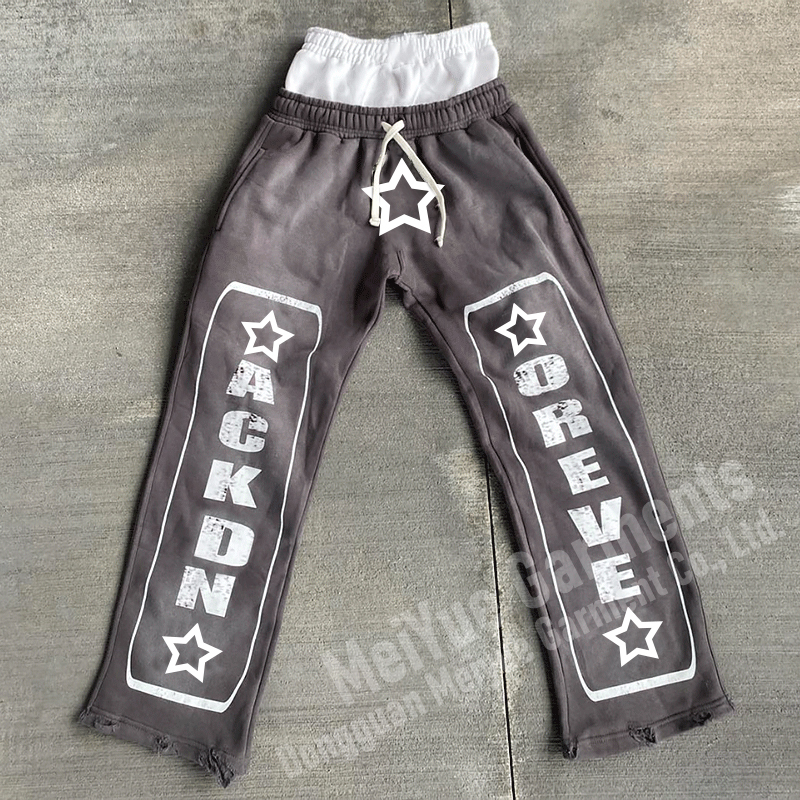 Custom Mens Double Waisted Joggers Wide Leg Flare Baggy Stacked Sweatpants Men Casual Sweat Acid Wash Pants Trousers for Men
