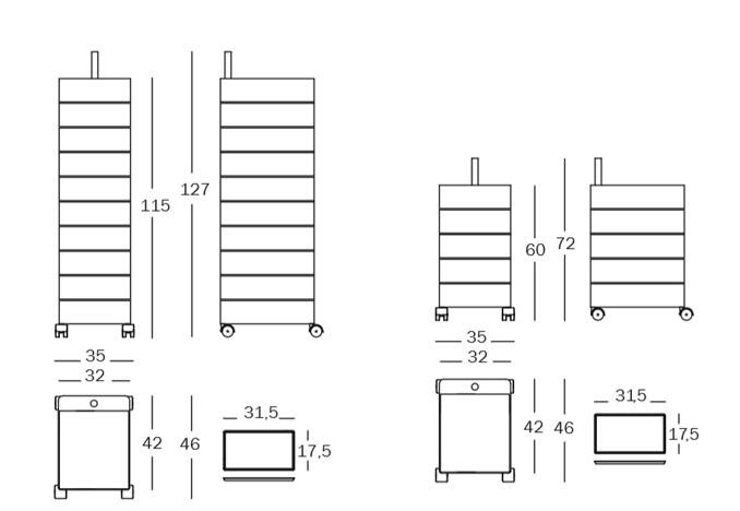 5 Drawer Mobile Plastic Wooden File Cabinet 71*31.5*10.4cm