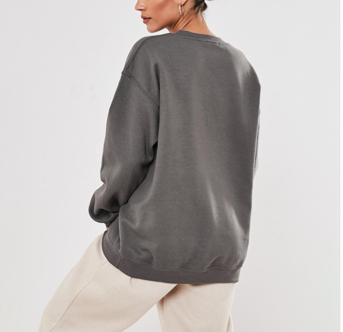 Plain Cotton Crew Neck Jumper Womens Grey Graphic Sweatshirt