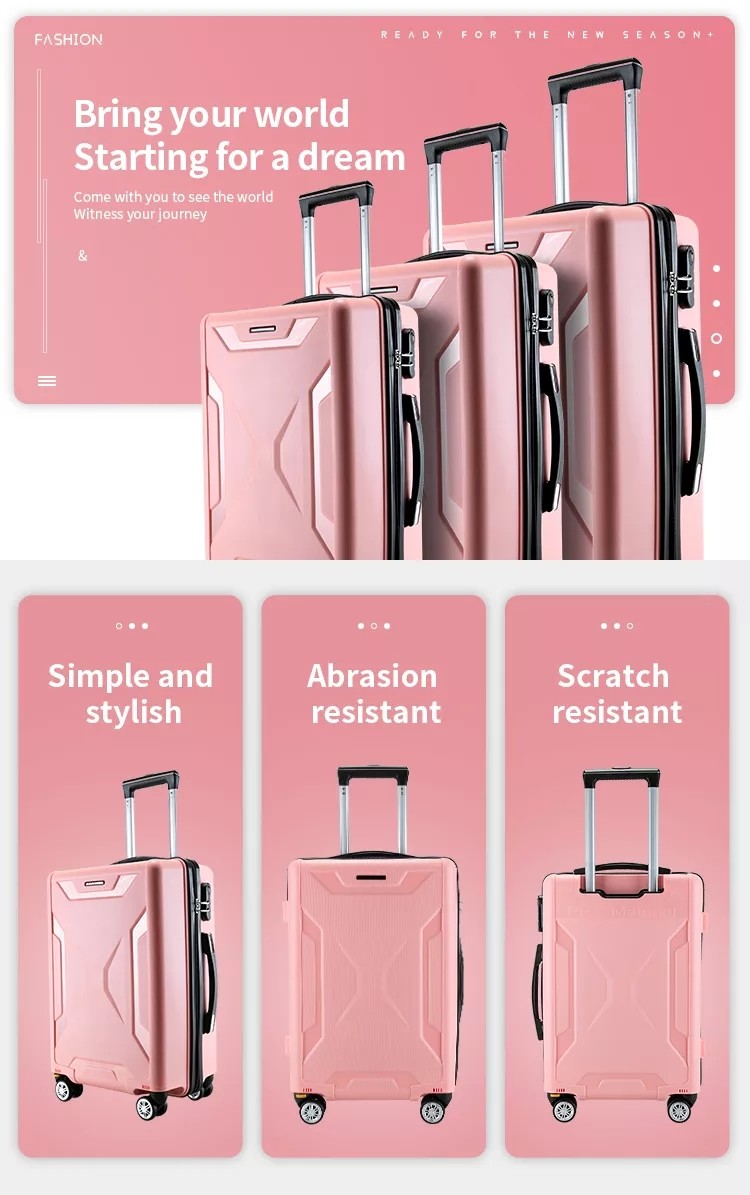 Polyester Lining Hard Shell Luggage Set 24'' Trolley Suitcase Tsa Luggage Lock 3 Pcs Pp Carry On