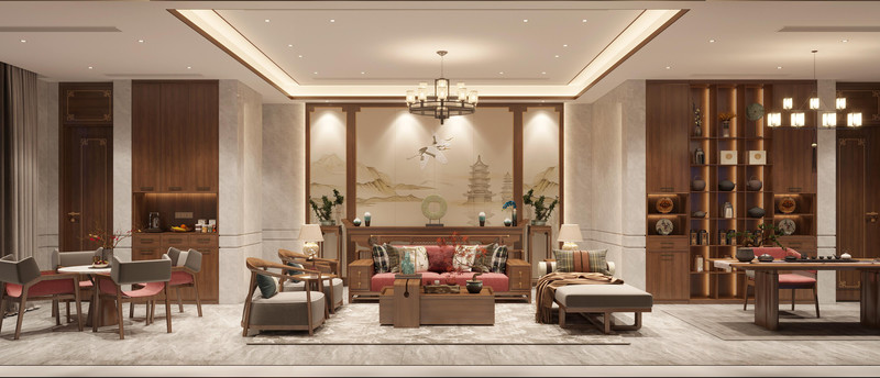 New Chinese Style Functional Basement Storage System With Glass Wine Cellar