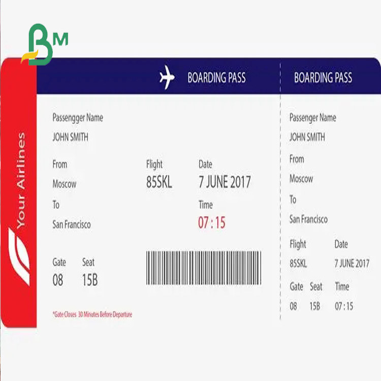 High Whiteness 787*1092mm/889*1194mm Shiny paper for Boarding Pass