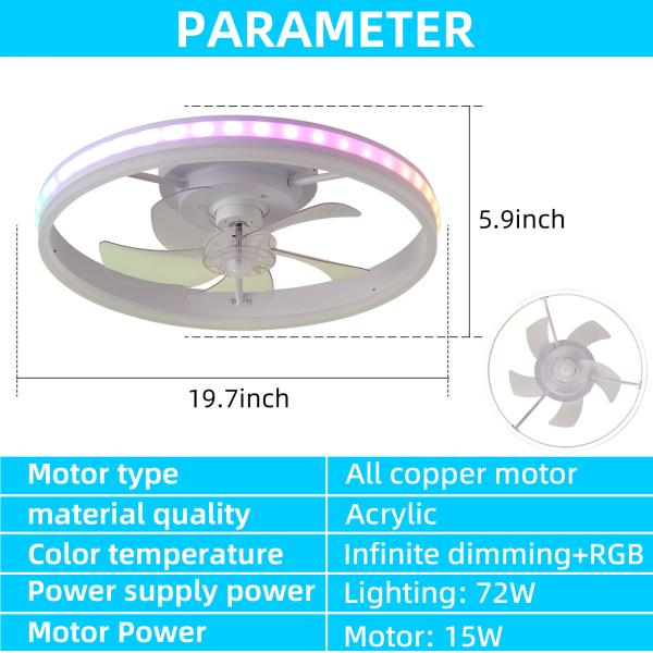 Manufacturer 20 Inch Flush Mount Ceiling Fan Light , Bedroom White Fandelier Ceiling Fan With Light
