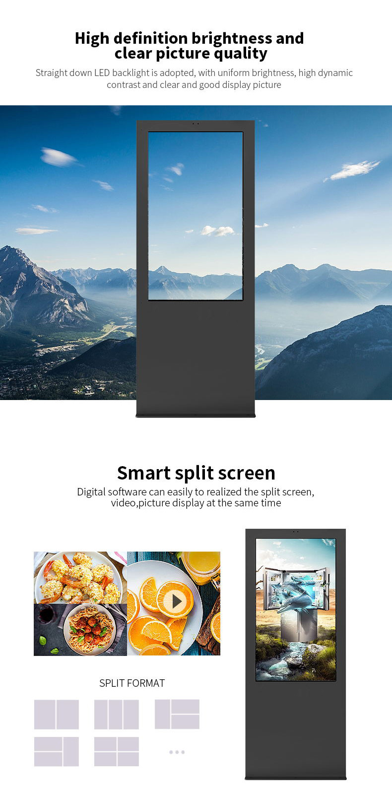 65 Inch Sun Readable Outdoor Digital Signage Players IP65 Waterproof For Advertising