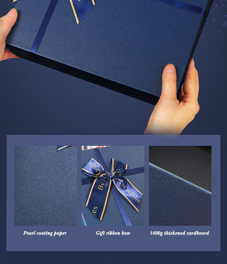 Custom Luxury Rectangular Blue Paper Box With Bowknot , Coated Paper Gift Packaging Box