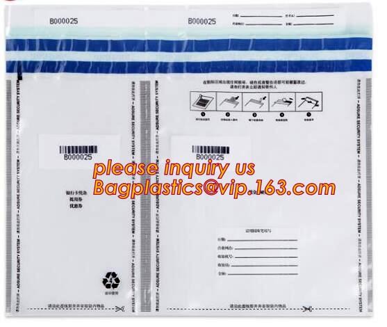 Security plastic bag with adhesive tape for cash, plastic money bag, Security Money Cash Bag For Airport/Bank and police