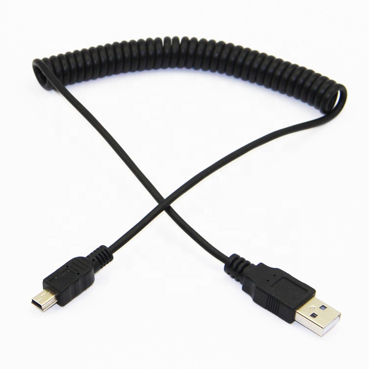High Quality Spring Coiled Data Charging Mini USB 2.0 Extension Charger Cable for Camera PS3 Camera