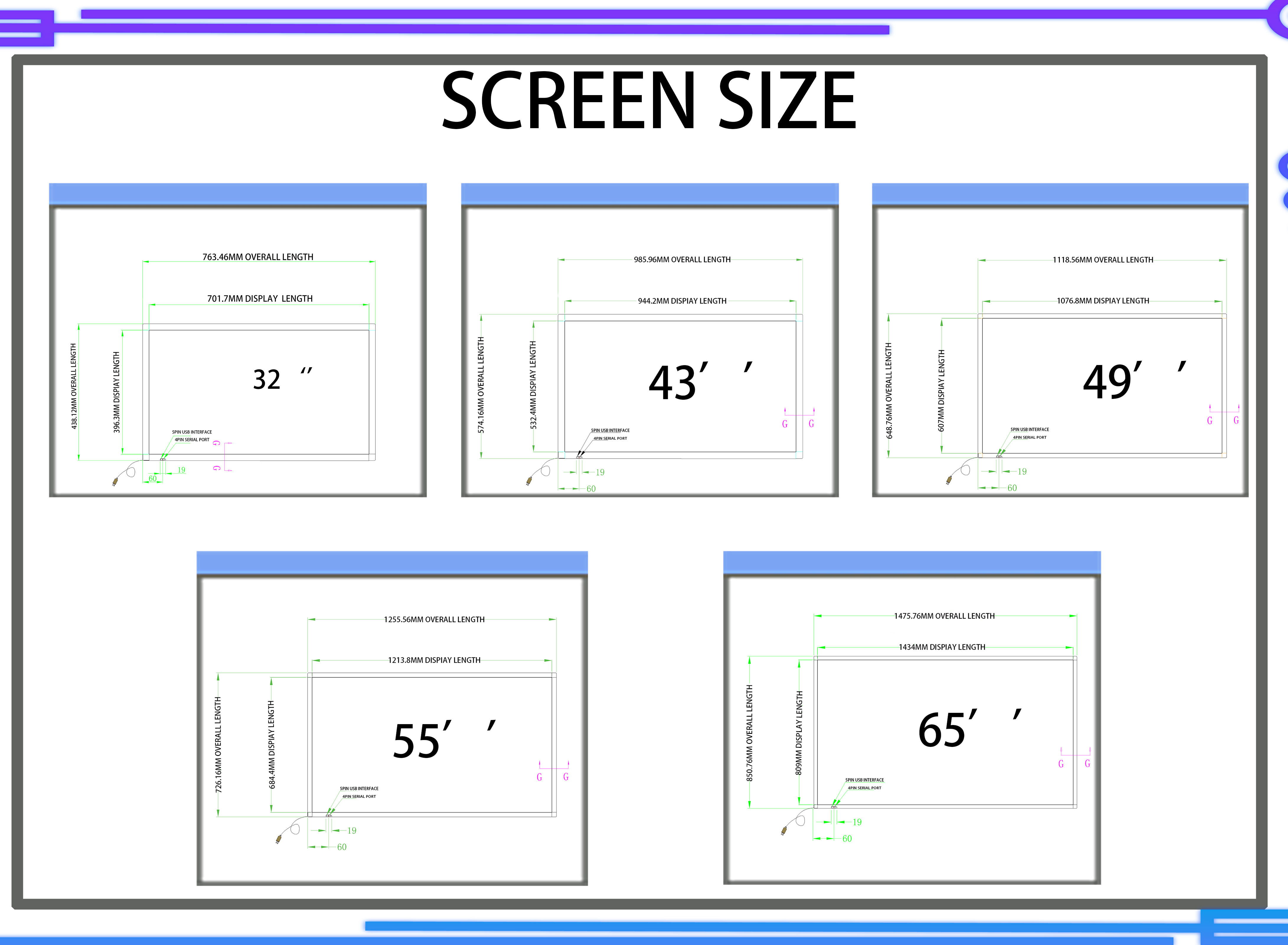 47 Inch IR Multi Touch Frame 20 Points Aluminum Tablet Touch Screen