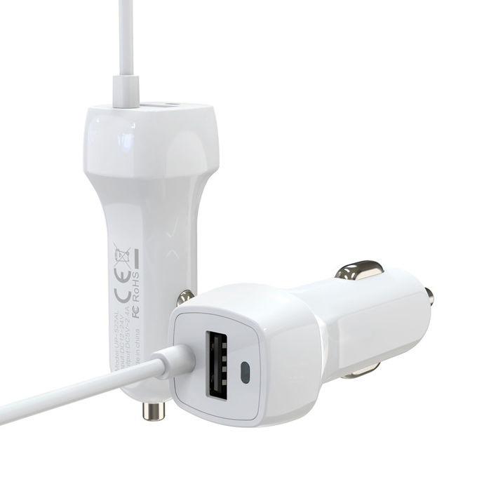 5V 3.4A Rapid Phone Charger 5Ft 1.5M Spring Flexible Cable 2 In 1 Car Charger