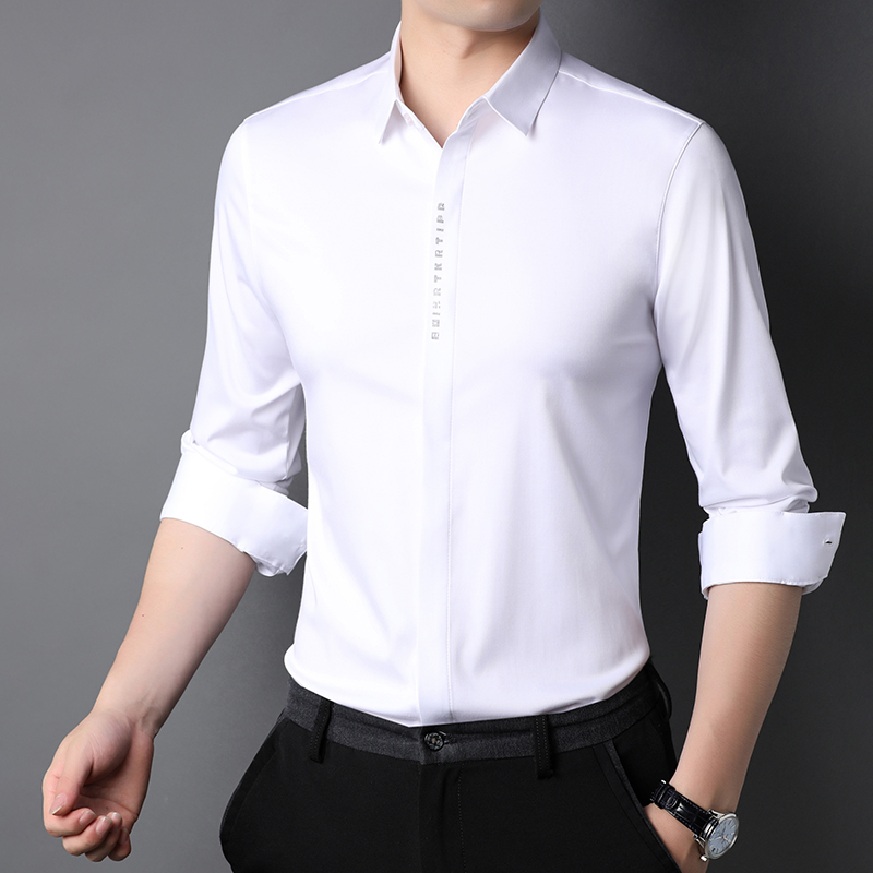 Stand Collar Mens Plain Shirts for Adult Leisure in Polyester Viscose Acrylic Classic