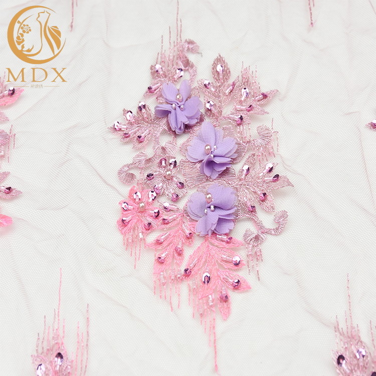 Soft 3D Flower Lace Fabric 135cm Widh Tulle Polyester Hand Embroidered Net Fabric