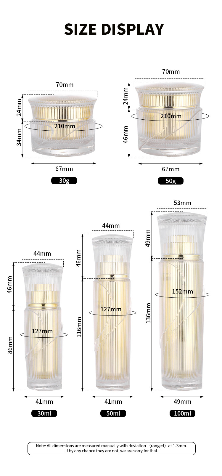50g Cosmetic Packaging Sets Gold Empty Acrylic Pump Bottle Cosmetic Jar Suit