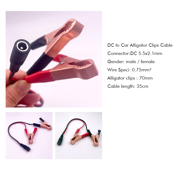 Male Female DC Jack Plug 5.5x2.1mm to Alligator Clips Car Charger Power Supply Cord Cable