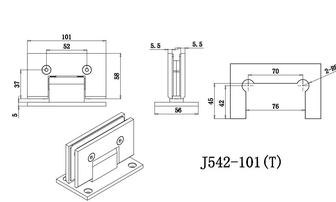 Frameless Single Tempered Glass Door SS Hinge Swing Clear Glass Shower Doors