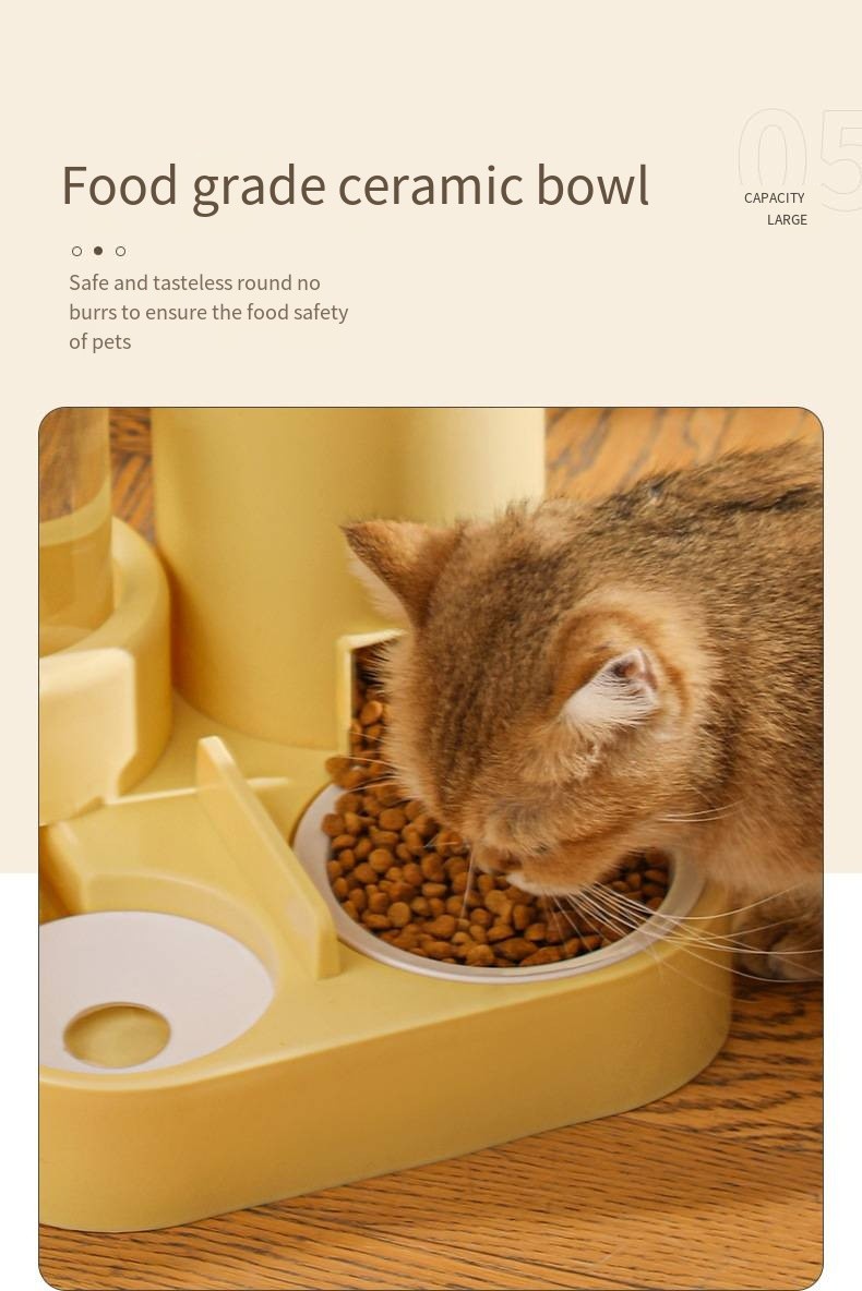 Automatic Cat Feeding Water Feeder Three-in-One Water Dispenser Ceramic Bowl for Cats and Dogs with Bell