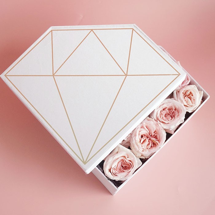 UV Coating Printing Large Flower Box Pink Pentagon Cardboard Rose Gift Box