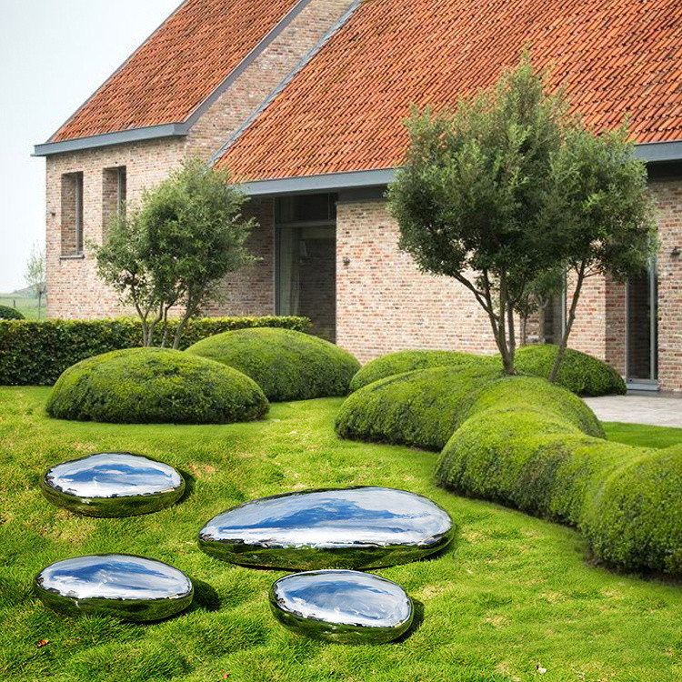High Polished Large Modern Lawn Ornament Pebbles Stainless Steel Sculpture For Sale