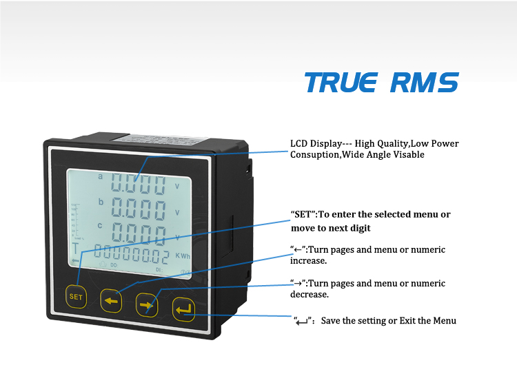 High Quality New design series 96*96mmThree Phase LCD AVHz,kwh Multi-function Multimeters