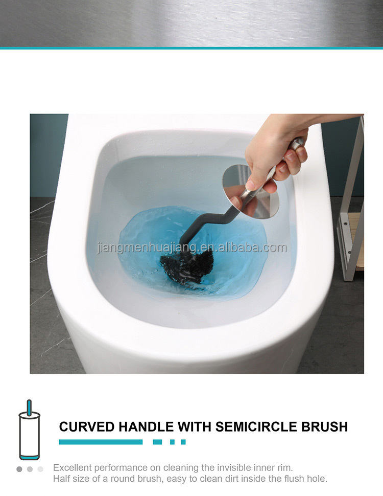 Silver Curved Design Toilet Cleaning Brush with Holder Stainless Steel OEM Acceptable