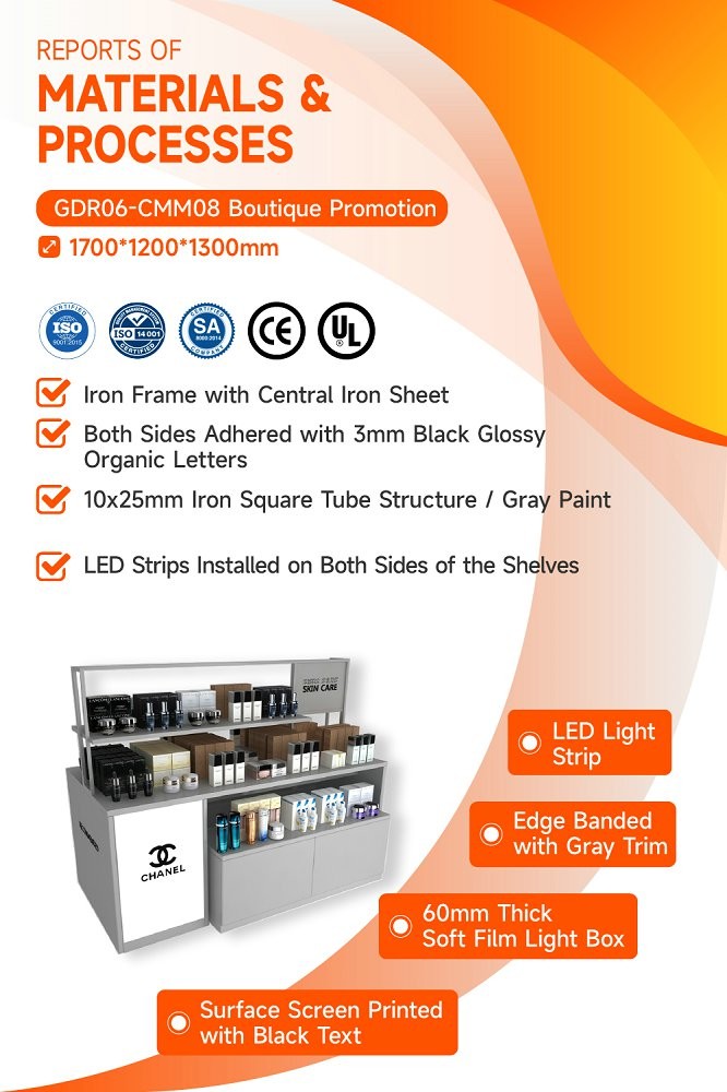GDR06-CMM08 Makeup Display Stand with 60mm Soft Film Light Box and LED Strips for High-End Cosmetics Store