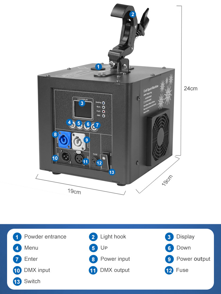 800W Waterfall Remote Inverted Cold Spark Machine for Stage Spark Fall Control Mode DMX512/Remote