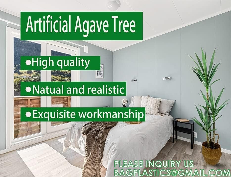 Artificial Tree Plant with 76 Leaves, Nursery Plastic Pot, Feel Real Technology, Green Tree 5.3ft Faux Agave