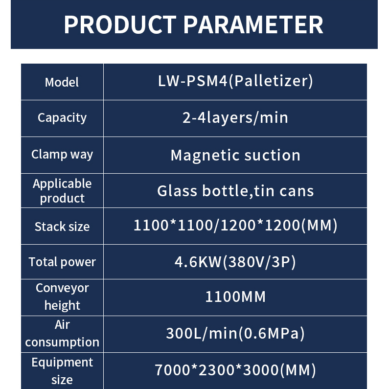 Automatic Packaging Food Empty Iron Lid Glass Bottles Palletizer Filled Tin Cans Depalletizer Machine