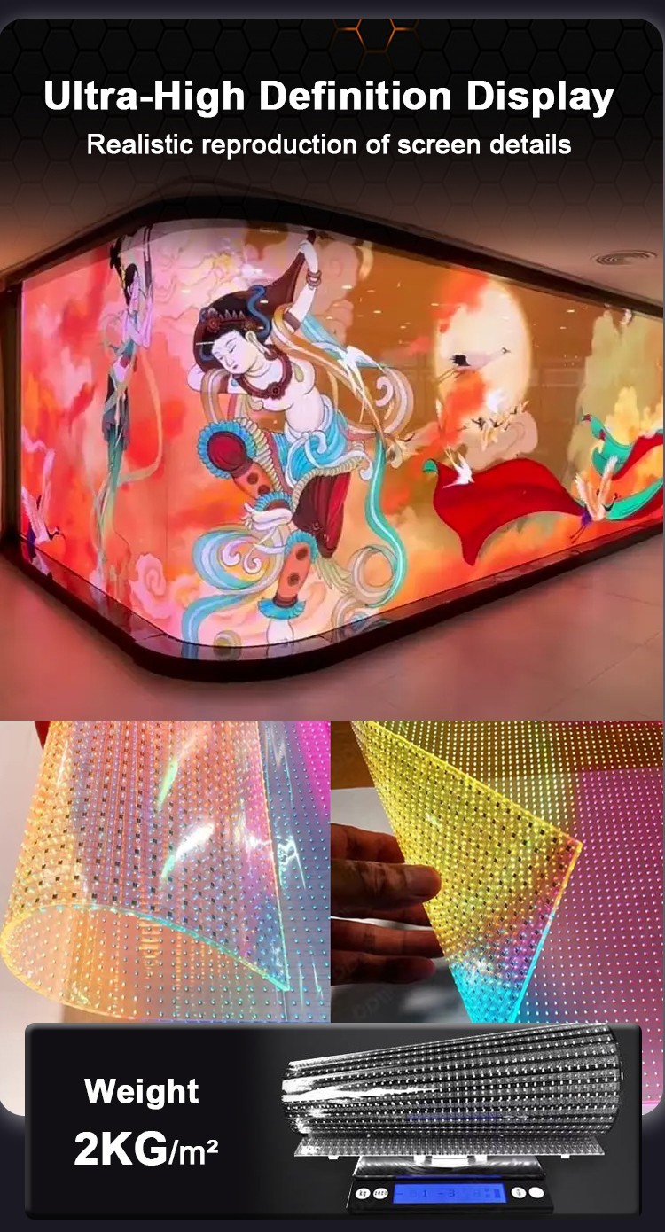 Lightweight Flexible LED Film Screen P16 P32 P20 LED Display With Wide Viewing Angle
