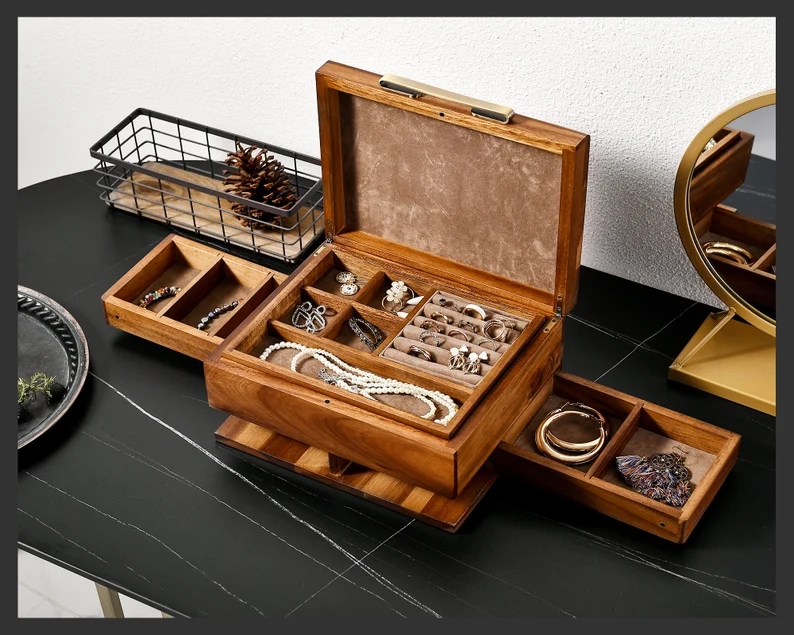 Women Jewelry Box With Drawers Medium Wooden Storage Boxes With Lids