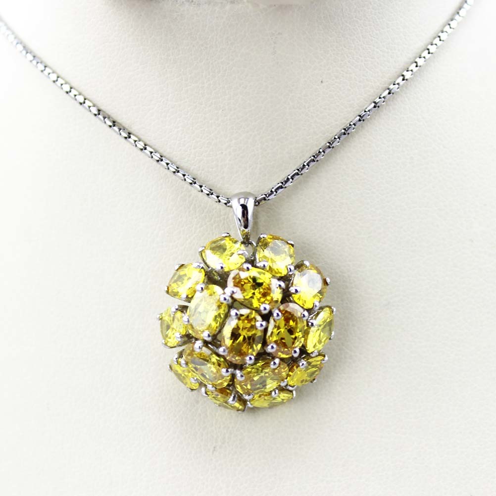 Fashion Sterling Silver Yellow Citrine Cubic Zircon Pendant Charm Necklace (FP052)