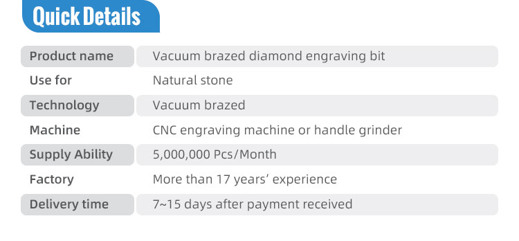 10MM Vacuum Brazed Diamond Stone Carving Bit with Engraving Function and TiCN Coating